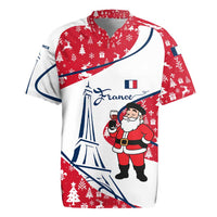 France Christmas Rugby Jersey with Santa Wine Glass Eiffel Tower and Holiday Icons Design - Wonder Print Shop