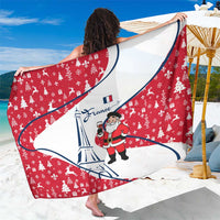 France Christmas Sarong with Santa Wine Glass Eiffel Tower and Holiday Icons Design - Wonder Print Shop
