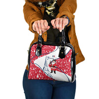 France Christmas Shoulder Handbag with Santa Wine Glass Eiffel Tower and Holiday Icons Design - Wonder Print Shop