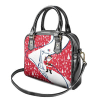 France Christmas Shoulder Handbag with Santa Wine Glass Eiffel Tower and Holiday Icons Design - Wonder Print Shop