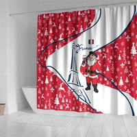 France Christmas Shower Curtain with Santa Wine Glass Eiffel Tower and Holiday Icons Design - Wonder Print Shop