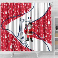 France Christmas Shower Curtain with Santa Wine Glass Eiffel Tower and Holiday Icons Design - Wonder Print Shop