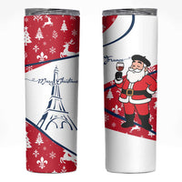 France Christmas Skinny Tumbler with Santa Wine Glass Eiffel Tower and Holiday Icons Design - Wonder Print Shop