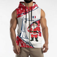 France Christmas Sleeveless Zip Hoodie with Santa Wine Glass Eiffel Tower and Holiday Icons Design - Wonder Print Shop