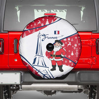 France Christmas Spare Tire Cover with Santa Wine Glass Eiffel Tower and Holiday Icons Design - Wonder Print Shop