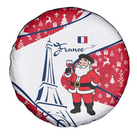 France Christmas Spare Tire Cover with Santa Wine Glass Eiffel Tower and Holiday Icons Design - Wonder Print Shop