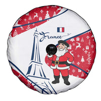 France Christmas Spare Tire Cover with Santa Wine Glass Eiffel Tower and Holiday Icons Design - Wonder Print Shop