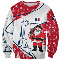 France Christmas Sweatshirt with Santa Wine Glass Eiffel Tower and Holiday Icons Design - Wonder Print Shop