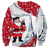 France Christmas Sweatshirt with Santa Wine Glass Eiffel Tower and Holiday Icons Design - Wonder Print Shop