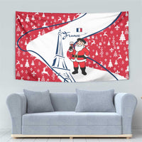 France Christmas Tapestry with Santa Wine Glass Eiffel Tower and Holiday Icons Design - Wonder Print Shop