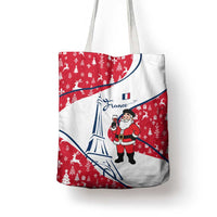 France Christmas Tote Bag with Santa Wine Glass Eiffel Tower and Holiday Icons Design - Wonder Print Shop