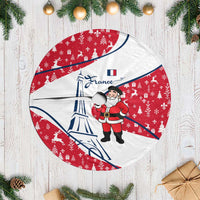 France Christmas Tree Skirt with Santa Wine Glass Eiffel Tower and Holiday Icons Design - Wonder Print Shop