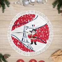 France Christmas Tree Skirt with Santa Wine Glass Eiffel Tower and Holiday Icons Design - Wonder Print Shop