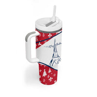 France Christmas Tumbler With Handle with Santa Wine Glass Eiffel Tower and Holiday Icons Design - Wonder Print Shop