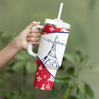 France Christmas Tumbler With Handle with Santa Wine Glass Eiffel Tower and Holiday Icons Design - Wonder Print Shop