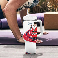 France Christmas Tumbler With Handle with Santa Wine Glass Eiffel Tower and Holiday Icons Design - Wonder Print Shop