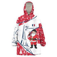 France Christmas Wearable Blanket Hoodie with Santa Wine Glass Eiffel Tower and Holiday Icons Design - Wonder Print Shop