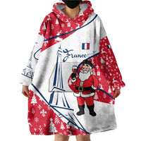 France Christmas Wearable Blanket Hoodie with Santa Wine Glass Eiffel Tower and Holiday Icons Design - Wonder Print Shop