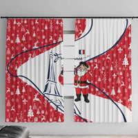 France Christmas Window Curtain with Santa Wine Glass Eiffel Tower and Holiday Icons Design - Wonder Print Shop