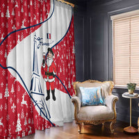 France Christmas Window Curtain with Santa Wine Glass Eiffel Tower and Holiday Icons Design - Wonder Print Shop