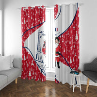 France Christmas Window Curtain with Santa Wine Glass Eiffel Tower and Holiday Icons Design - Wonder Print Shop