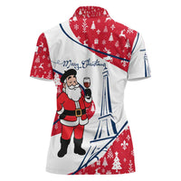 France Christmas Women Polo Shirt with Santa Wine Glass Eiffel Tower and Holiday Icons Design - Wonder Print Shop