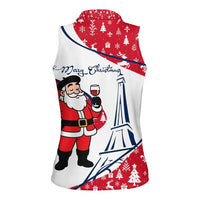 France Christmas Women Sleeveless Polo Shirt with Santa Wine Glass Eiffel Tower and Holiday Icons Design - Wonder Print Shop