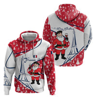 France Christmas Zip Hoodie with Santa Wine Glass Eiffel Tower and Holiday Icons Design - Wonder Print Shop
