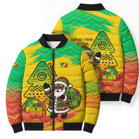 Congo Christmas Bomber Puffer Jacket with African Santa Tribal Tree and Colorful Gift Design - Wonder Print Shop