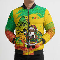 Congo Christmas Bomber Puffer Jacket with African Santa Tribal Tree and Colorful Gift Design - Wonder Print Shop