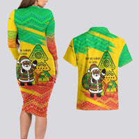 Congo Christmas Couples Matching Long Sleeve Bodycon Dress and Hawaiian Shirt with African Santa Tribal Tree and Colorful Gift Design - Wonder Print Shop