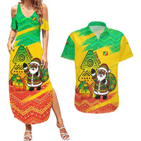 Congo Christmas Couples Matching Summer Maxi Dress and Hawaiian Shirt with African Santa Tribal Tree and Colorful Gift Design - Wonder Print Shop
