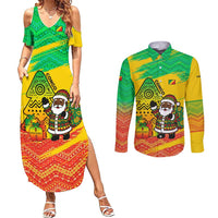 Congo Christmas Couples Matching Summer Maxi Dress and Long Sleeve Button Shirt with African Santa Tribal Tree and Colorful Gift Design - Wonder Print Shop