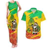 Congo Christmas Couples Matching Tank Maxi Dress and Hawaiian Shirt with African Santa Tribal Tree and Colorful Gift Design - Wonder Print Shop