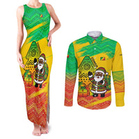 Congo Christmas Couples Matching Tank Maxi Dress and Long Sleeve Button Shirt with African Santa Tribal Tree and Colorful Gift Design - Wonder Print Shop