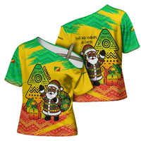 Congo Christmas Cross Shoulder Shirt with African Santa Tribal Tree and Colorful Gift Design - Wonder Print Shop