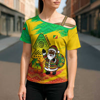 Congo Christmas Cross Shoulder Shirt with African Santa Tribal Tree and Colorful Gift Design - Wonder Print Shop