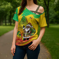 Congo Christmas Cross Shoulder Shirt with African Santa Tribal Tree and Colorful Gift Design - Wonder Print Shop