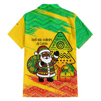 Congo Christmas Family Matching Off The Shoulder Long Sleeve Dress and Hawaiian Shirt with African Santa Tribal Tree and Colorful Gift Design - Wonder Print Shop
