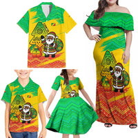 Congo Christmas Family Matching Off Shoulder Maxi Dress and Hawaiian Shirt with African Santa Tribal Tree and Colorful Gift Design - Wonder Print Shop