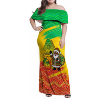 Congo Christmas Family Matching Off Shoulder Maxi Dress and Hawaiian Shirt with African Santa Tribal Tree and Colorful Gift Design - Wonder Print Shop