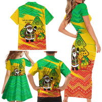 Congo Christmas Family Matching Short Sleeve Bodycon Dress and Hawaiian Shirt with African Santa Tribal Tree and Colorful Gift Design - Wonder Print Shop