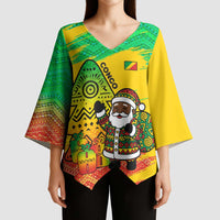 Congo Christmas Kimono Sleeve Blouse with African Santa Tribal Tree and Colorful Gift Design - Wonder Print Shop
