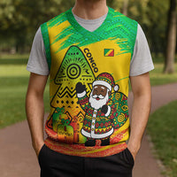 Congo Christmas Knitted V-Neck Vest with African Santa Tribal Tree and Colorful Gift Design - Wonder Print Shop