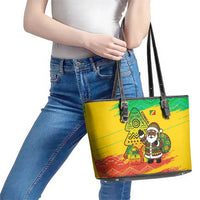 Congo Christmas Leather Tote Bag with African Santa Tribal Tree and Colorful Gift Design - Wonder Print Shop