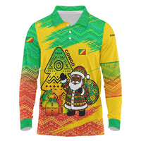 Congo Christmas Long Sleeve Polo Shirt with African Santa Tribal Tree and Colorful Gift Design - Wonder Print Shop