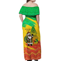 Congo Christmas Off Shoulder Maxi Dress with African Santa Tribal Tree and Colorful Gift Design - Wonder Print Shop