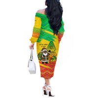 Congo Christmas Off The Shoulder Long Sleeve Dress with African Santa Tribal Tree and Colorful Gift Design - Wonder Print Shop
