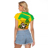 Congo Christmas Raglan Cropped T Shirt with African Santa Tribal Tree and Colorful Gift Design - Wonder Print Shop