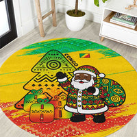 Congo Christmas Round Carpet with African Santa Tribal Tree and Colorful Gift Design - Wonder Print Shop